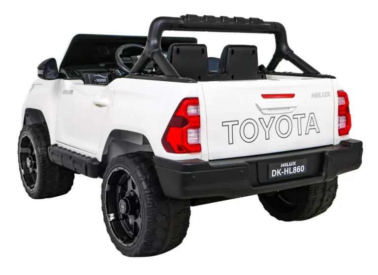 Toyota Hilux Dječji Autosjedalica Na Baterije, Bijeli Pick Up + 4x4 Pogon + Daljinski Upravljač + 2 Nosača, Bijela 4