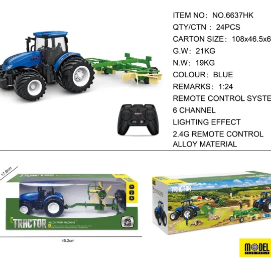 Traktor + Grablje Na Daljinsko Upravljanje 1:24 Plava 1