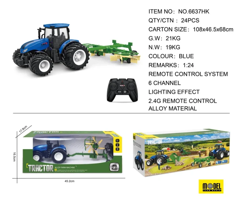 Traktor + Grablje Na Daljinsko Upravljanje 1:24 Plava 1