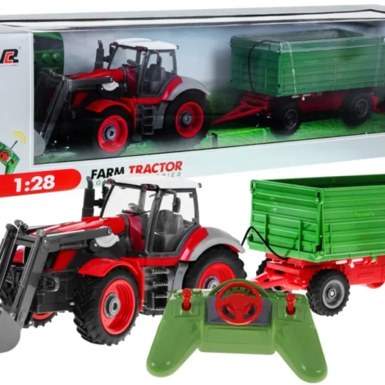 Traktor S Bagerom I Prikolicom Za Djecu 3+ Daljinski Upravljano + Pokretni Dijelovi Crvena I Zelena 1