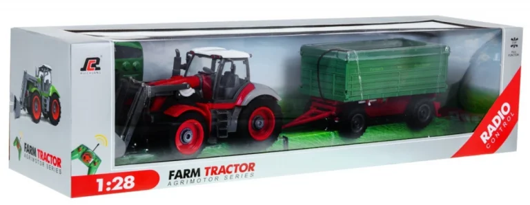 Traktor S Bagerom I Prikolicom Za Djecu 3+ Daljinski Upravljano + Pokretni Dijelovi Crvena I Zelena 10