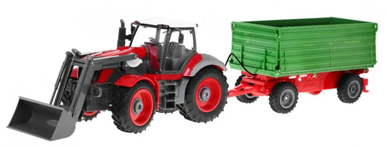 Traktor S Bagerom I Prikolicom Za Djecu 3+ Daljinski Upravljano + Pokretni Dijelovi Crvena I Zelena 2