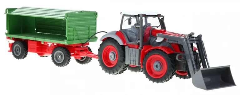Traktor S Bagerom I Prikolicom Za Djecu 3+ Daljinski Upravljano + Pokretni Dijelovi Crvena I Zelena 3