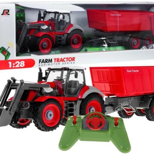 Traktor S Bagerom I Prikolicom Za Djecu 3+ Daljinski Upravljano + Pokretni Dijelovi Crveni 1
