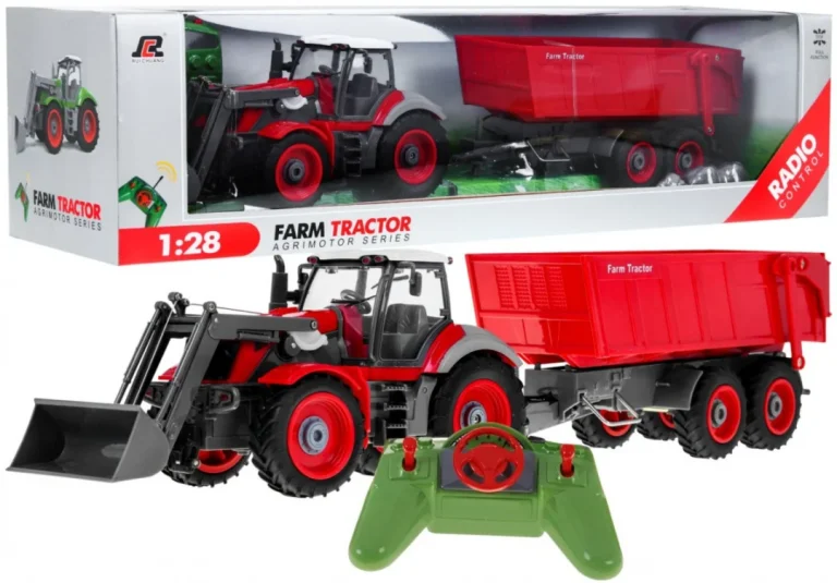 Traktor S Bagerom I Prikolicom Za Djecu 3+ Daljinski Upravljano + Pokretni Dijelovi Crveni 1