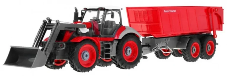 Traktor S Bagerom I Prikolicom Za Djecu 3+ Daljinski Upravljano + Pokretni Dijelovi Crveni 2
