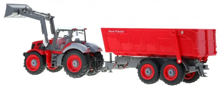 Traktor S Bagerom I Prikolicom Za Djecu 3+ Daljinski Upravljano + Pokretni Dijelovi Crveni 3