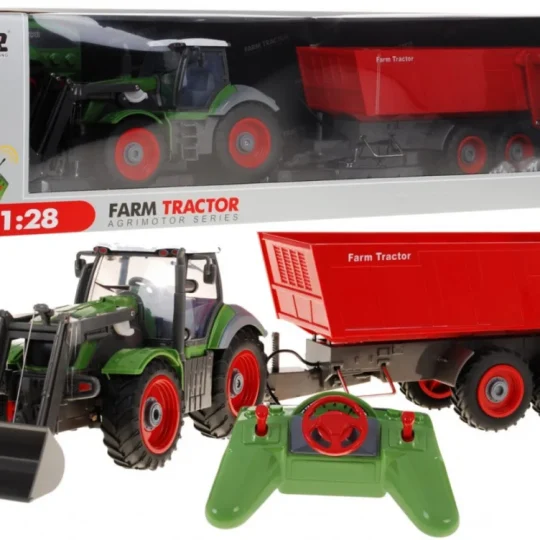 Traktor S Bagerom I Prikolicom Za Djecu 3+ Daljinski Upravljano + Pokretni Dijelovi Zelena I Crvena 1