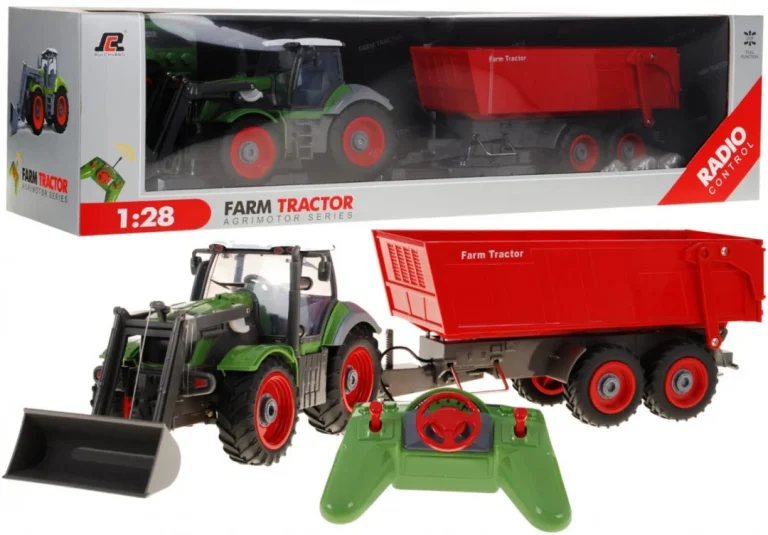Traktor S Bagerom I Prikolicom Za Djecu 3+ Daljinski Upravljano + Pokretni Dijelovi Zelena I Crvena 1