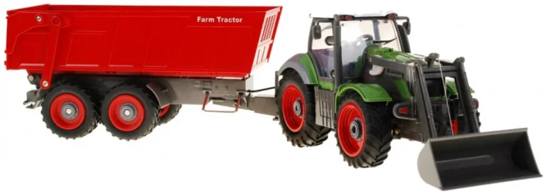 Traktor S Bagerom I Prikolicom Za Djecu 3+ Daljinski Upravljano + Pokretni Dijelovi Zelena I Crvena 2