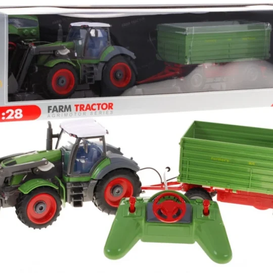 Traktor S Bagerom I Prikolicom Za Djecu 3+ Daljinsko Upravljanje + Pokretni Dijelovi Zeleni 1