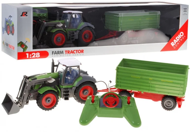 Traktor S Bagerom I Prikolicom Za Djecu 3+ Daljinsko Upravljanje + Pokretni Dijelovi Zeleni 1
