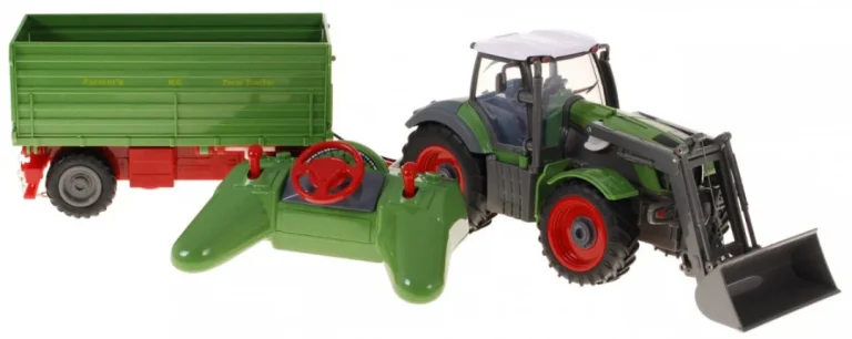 Traktor S Bagerom I Prikolicom Za Djecu 3+ Daljinsko Upravljanje + Pokretni Dijelovi Zeleni 11