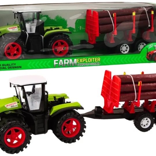 Traktor S Prikolicom Za Drva I 9 Bali, Zeleni 1