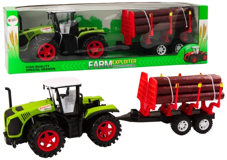 Traktor S Prikolicom Za Drva I 9 Bali, Zeleni 1