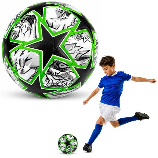 Trening Nogometna Lopta Crno Zelena Green Stars, 22 Cm, Veličina 5 1