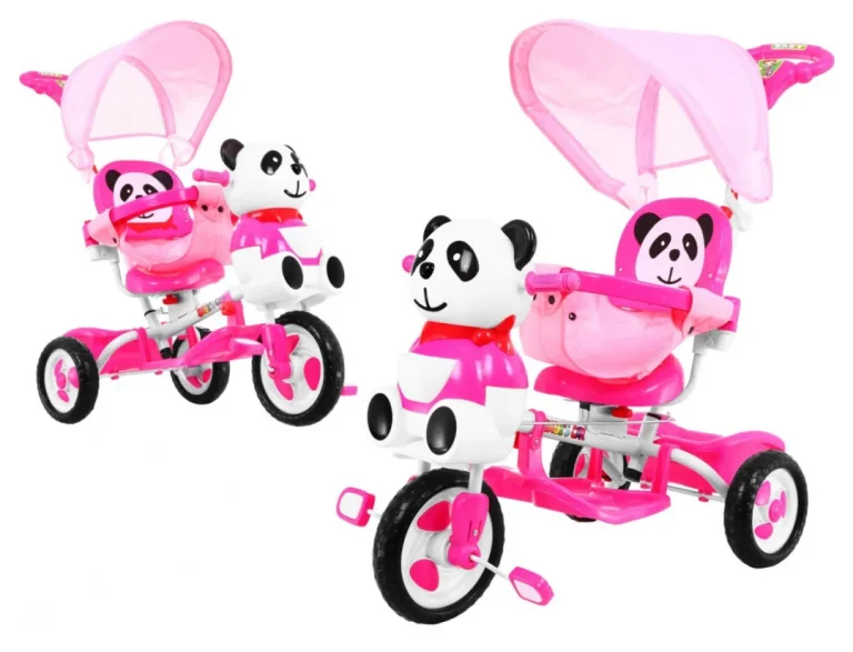 Tricikl Panda Ružičasti S Krovom I Ručkom 5