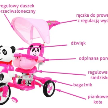 Tricikl Panda Ružičasti S Krovom I Ručkom 6