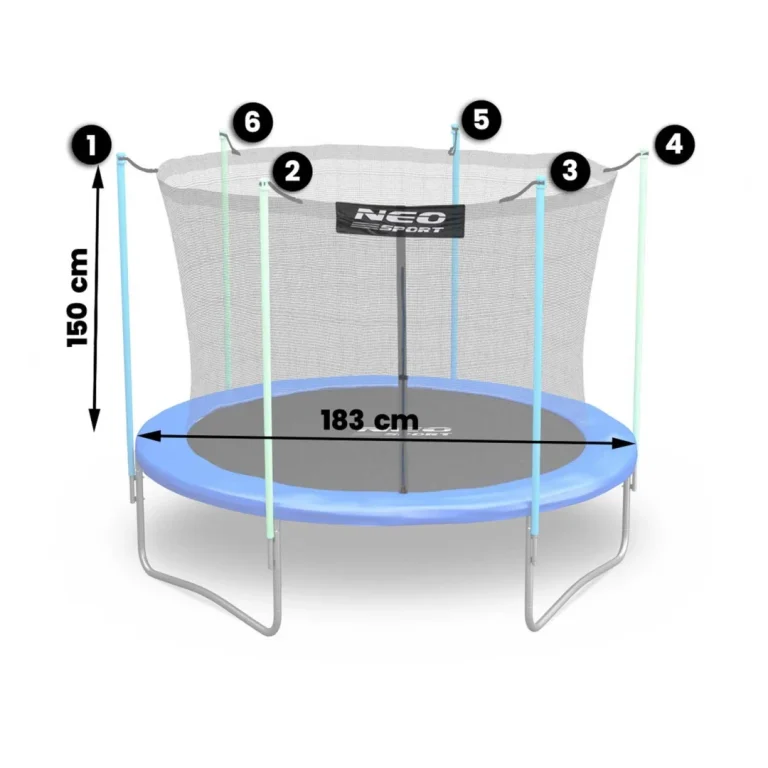Unutarnja Mreža Za Trampolin Neo Sport, Ø 183 Cm, 6 Ft, 6 Stupova, Siva, Var. 1358 3