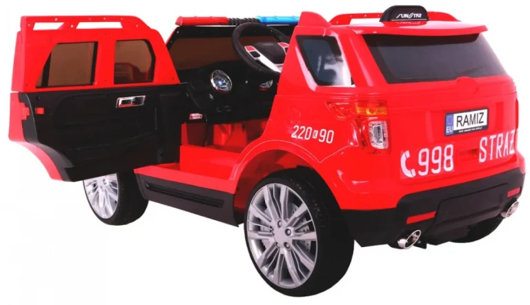 Vatrogasni Automobil Na Baterije Za Djecu Suv + Sirene + Svjetla + Megafon + Daljinski, Crvena 2