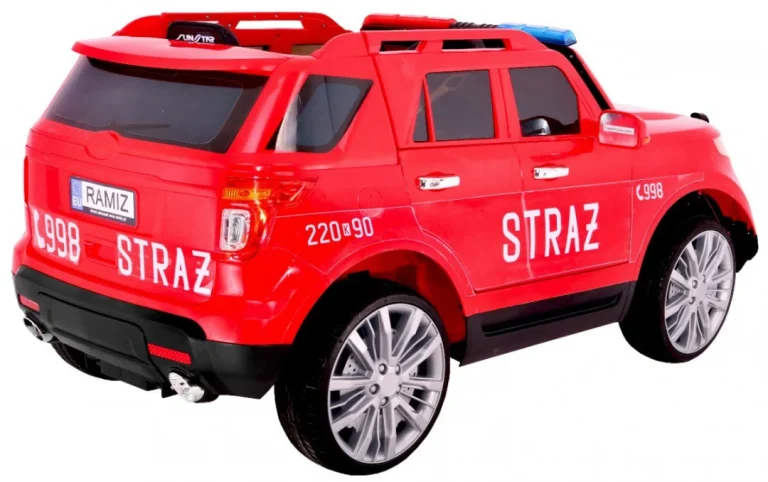 Vatrogasni Automobil Na Baterije Za Djecu Suv + Sirene + Svjetla + Megafon + Daljinski, Crvena 4