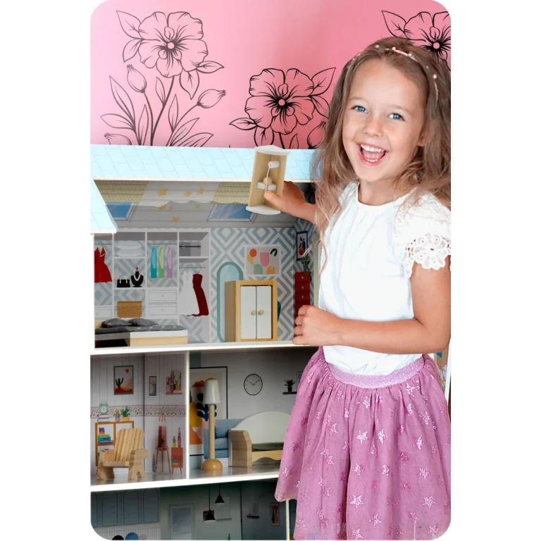 Velika Drvena Kućica Za Lutke Na 3 Kata Ricokids Rk 878, Siva, Var. 787801 10