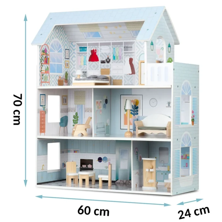 Velika Drvena Kućica Za Lutke Na 3 Kata Ricokids Rk 878, Siva, Var. 787801 4