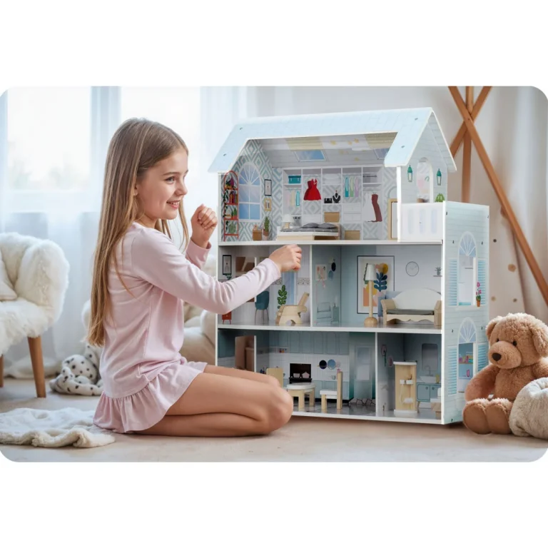 Velika Drvena Kućica Za Lutke Na 3 Kata Ricokids Rk 878, Siva, Var. 787801 5