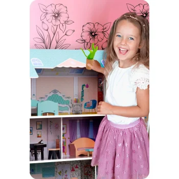Velika Drvena Kućica Za Lutke Na 3 Kata Ricokids Rk 878, Siva 10