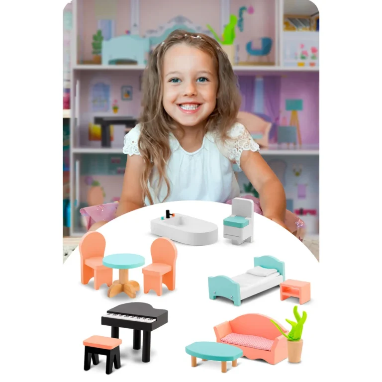 Velika Drvena Kućica Za Lutke Na 3 Kata Ricokids Rk 878, Siva 11