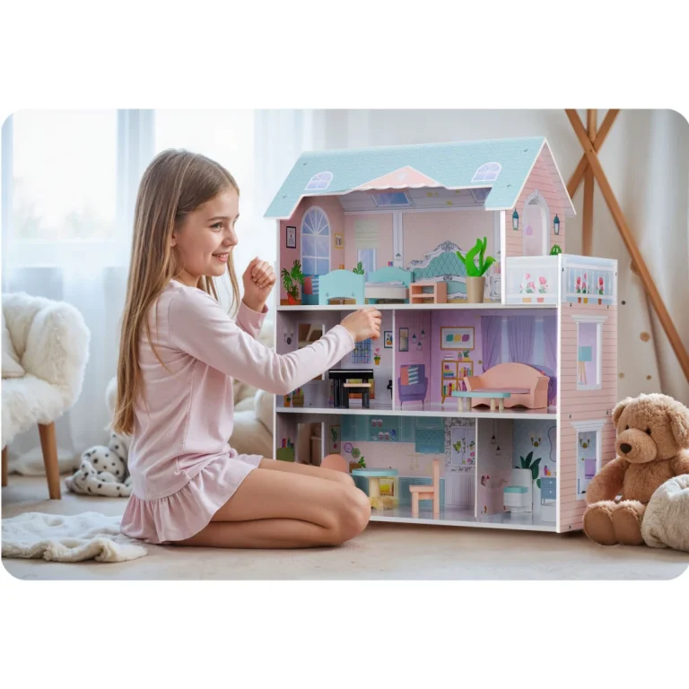 Velika Drvena Kućica Za Lutke Na 3 Kata Ricokids Rk 878, Siva 5