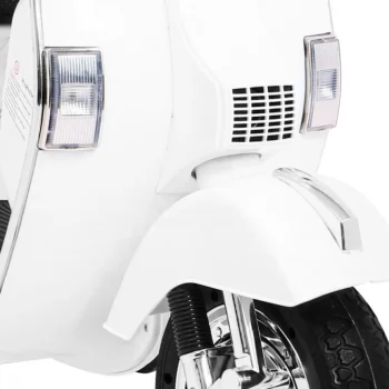 Vespa Električni Skuter Za Djecu Bijeli + Pomoćni Kotači + Audio + Eko Koža + Eva + Spori, Bijela Motor Na Akumulator 12