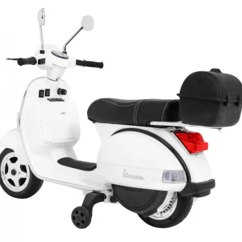 Vespa Električni Skuter Za Djecu Bijeli + Pomoćni Kotači + Audio + Eko Koža + Eva + Spori, Bijela Motor Na Akumulator 5