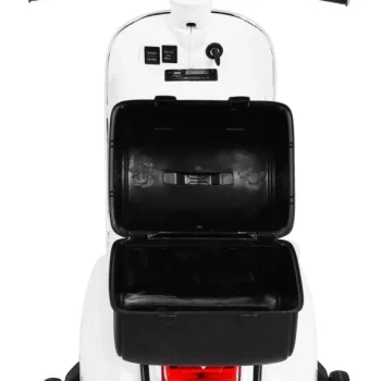 Vespa Električni Skuter Za Djecu Bijeli + Pomoćni Kotači + Audio + Eko Koža + Eva + Spori, Bijela Motor Na Akumulator 7