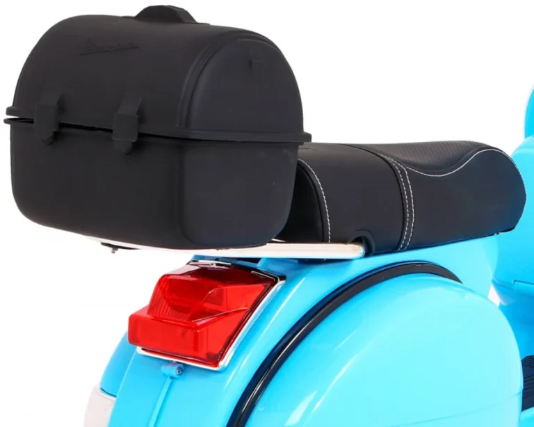 Vespa Električni Skuter Za Djecu Plavi + Pomoćni Kotači + Audio + Eko Koža + Eva + Spori, Plava Motor Na Akumulator 10