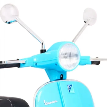 Vespa Električni Skuter Za Djecu Plavi + Pomoćni Kotači + Audio + Eko Koža + Eva + Spori, Plava Motor Na Akumulator 11