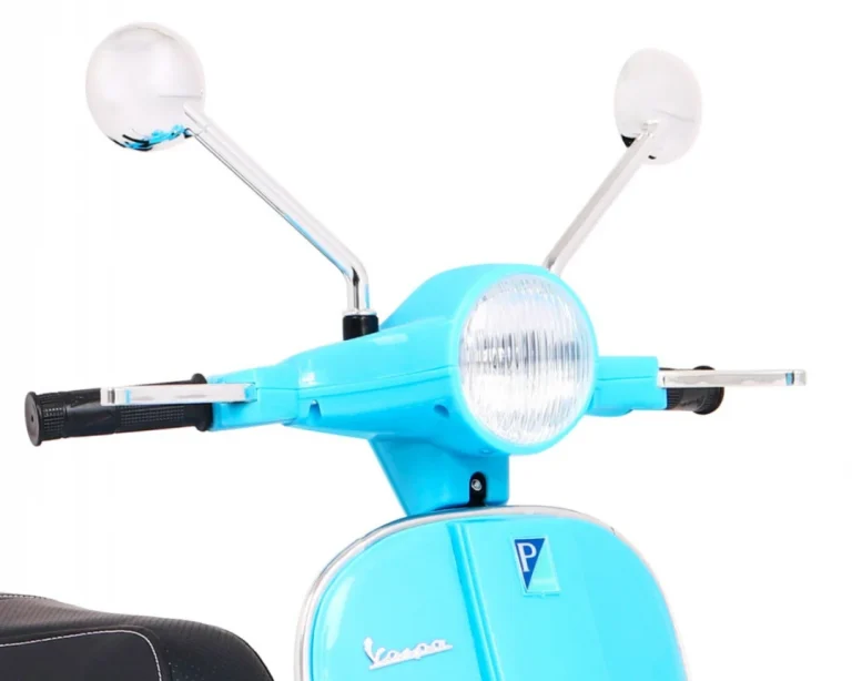 Vespa Električni Skuter Za Djecu Plavi + Pomoćni Kotači + Audio + Eko Koža + Eva + Spori, Plava Motor Na Akumulator 11