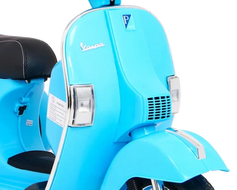 Vespa Električni Skuter Za Djecu Plavi + Pomoćni Kotači + Audio + Eko Koža + Eva + Spori, Plava Motor Na Akumulator 12