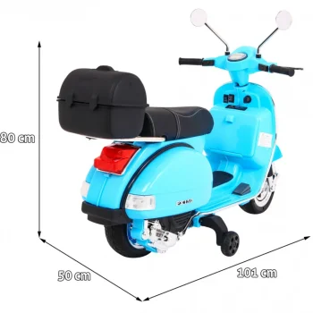 Vespa Električni Skuter Za Djecu Plavi + Pomoćni Kotači + Audio + Eko Koža + Eva + Spori, Plava Motor Na Akumulator 2