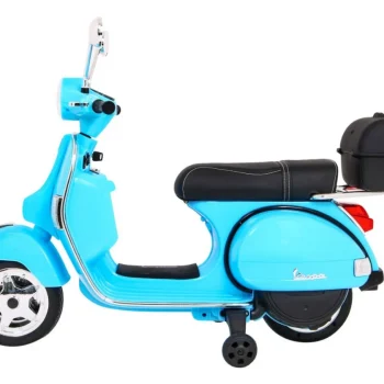 Vespa Električni Skuter Za Djecu Plavi + Pomoćni Kotači + Audio + Eko Koža + Eva + Spori, Plava Motor Na Akumulator 4