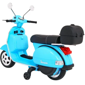 Vespa Električni Skuter Za Djecu Plavi + Pomoćni Kotači + Audio + Eko Koža + Eva + Spori, Plava Motor Na Akumulator 5