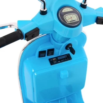 Vespa Električni Skuter Za Djecu Plavi + Pomoćni Kotači + Audio + Eko Koža + Eva + Spori, Plava Motor Na Akumulator 6