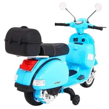 Vespa Električni Skuter Za Djecu Plavi + Pomoćni Kotači + Audio + Eko Koža + Eva + Spori, Plava Motor Na Akumulator 8