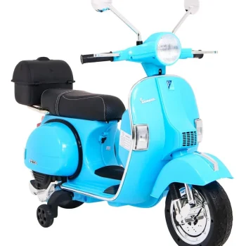 Vespa Električni Skuter Za Djecu Plavi + Pomoćni Kotači + Audio + Eko Koža + Eva + Spori, Plava Motor Na Akumulator 9