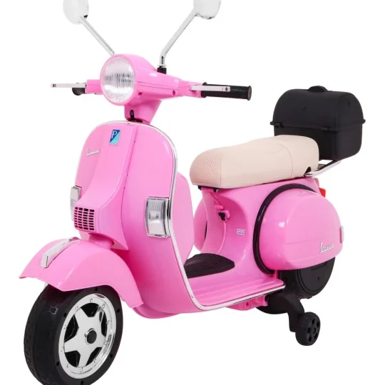 Vespa Električni Skuter Za Djecu Roza + Pomoćni Kotači + Audio + Eko Koža + Eva + Spori Start Motor Na Akumulator 1