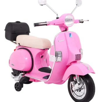 Vespa Električni Skuter Za Djecu Roza + Pomoćni Kotači + Audio + Eko Koža + Eva + Spori Start Motor Na Akumulator 10