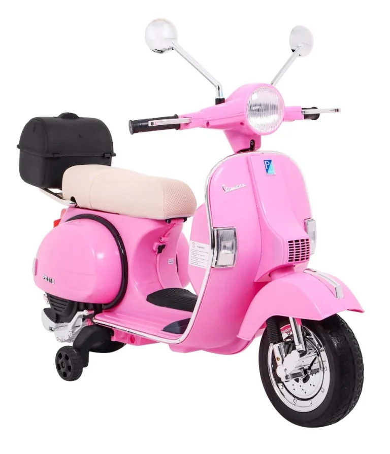 Vespa Električni Skuter Za Djecu Roza + Pomoćni Kotači + Audio + Eko Koža + Eva + Spori Start Motor Na Akumulator 10