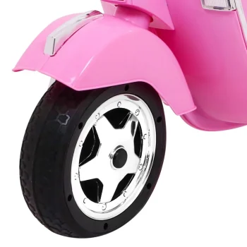 Vespa Električni Skuter Za Djecu Roza + Pomoćni Kotači + Audio + Eko Koža + Eva + Spori Start Motor Na Akumulator 11