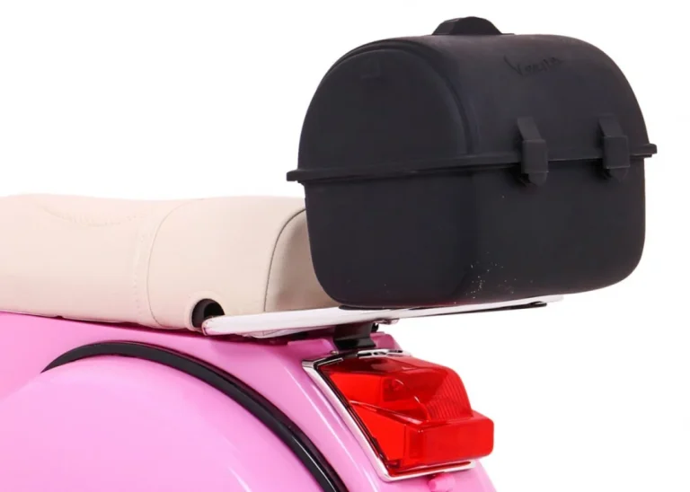 Vespa Električni Skuter Za Djecu Roza + Pomoćni Kotači + Audio + Eko Koža + Eva + Spori Start Motor Na Akumulator 12