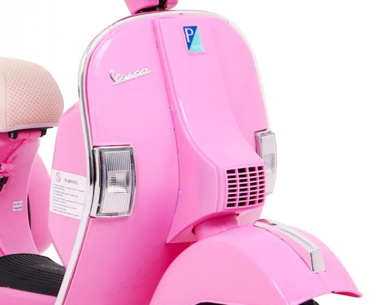 Vespa Električni Skuter Za Djecu Roza + Pomoćni Kotači + Audio + Eko Koža + Eva + Spori Start Motor Na Akumulator 14